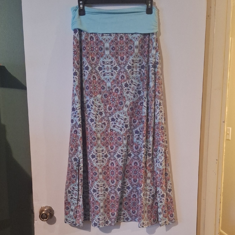 Vanity Blue and Pink A-Line Maxi Skirt